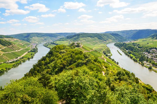 View to river Moselle and Marienburg Castle near village Puender